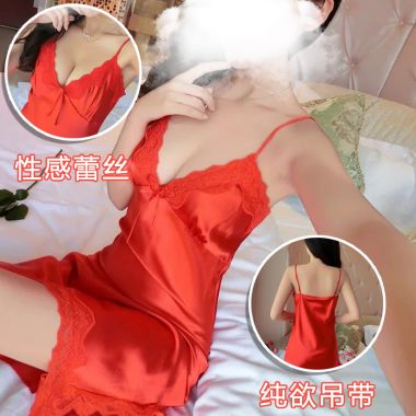 （情趣内衣）性感蕾丝吊带睡衣裙 （红色）
